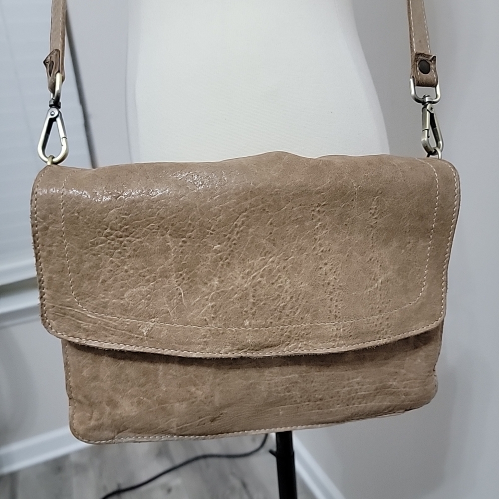Maxon Made in Italy Tan Pebbled Leather Crossbody Messenger Boho Shoulder Bag - Picture 2 of 14